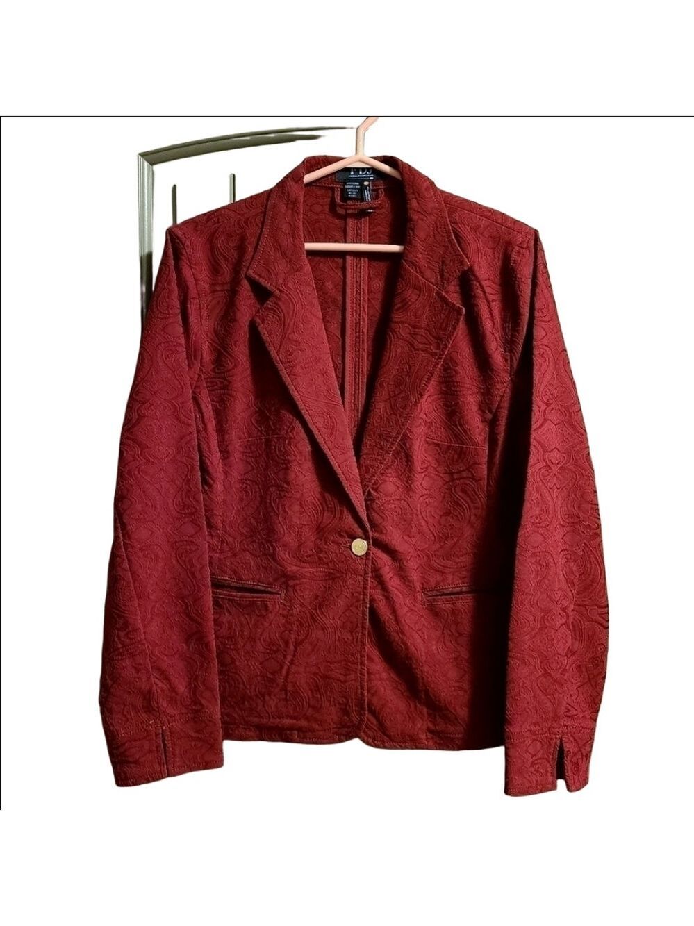 French Dressing Jaquard Blazer Red Gold Button Front Womens Vintage Large